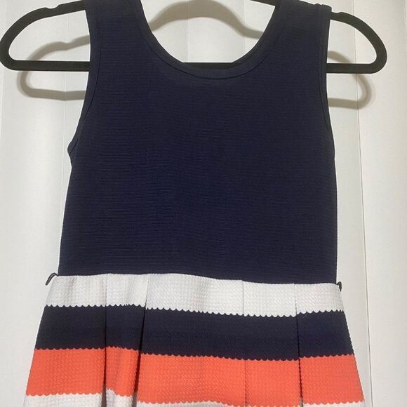 Knit Works girls navy blue/coral/white fit and flare dress - Picture 2 of 5